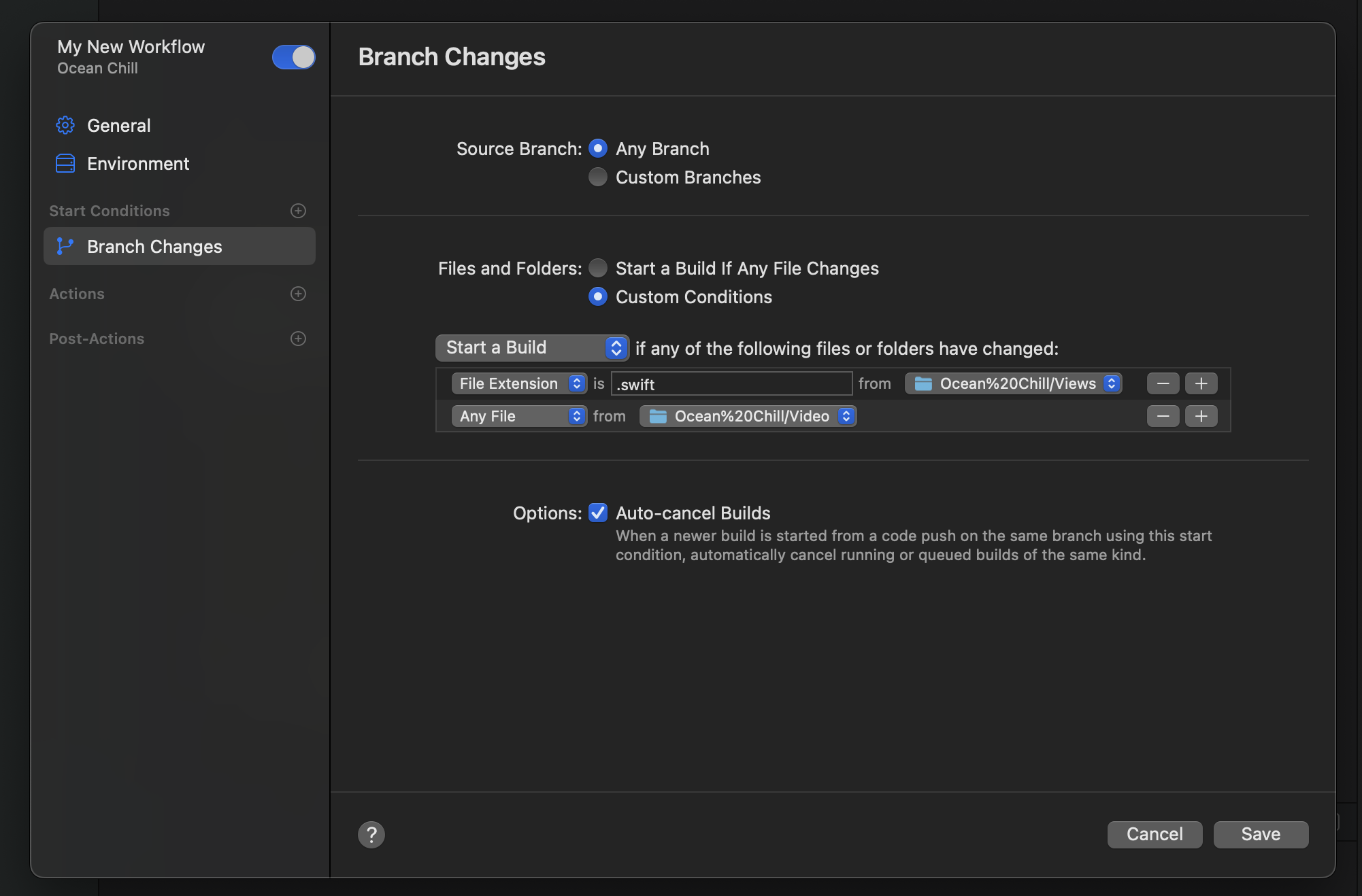 Workflow Custom Branch Files